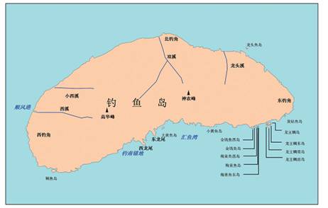 釣魚島及びその周辺の地理的実體の位置見取図